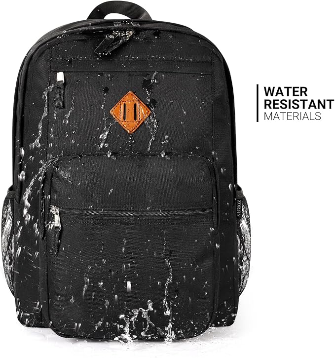 ZORFIN 26L Black Backpack for College, and Travel: Water Resistant Bookbag - Image 7