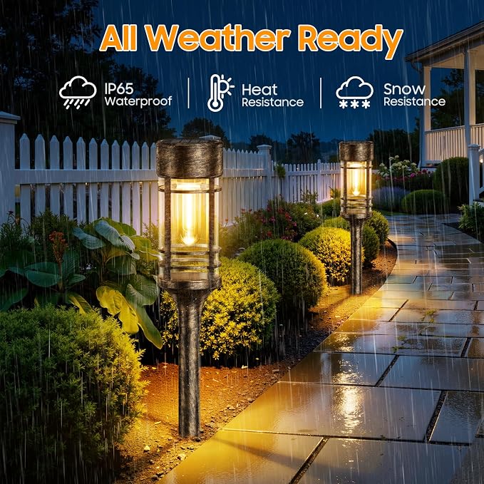 LETMY 4 Pack Brown Solar Pathway Lights Outdoor, Bright Solar Lights Outdoor - Image 4