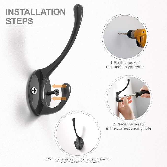 Heavy-Duty Metal Coat Hooks for Wall, Double Robe Hooks for Coat - Image 6