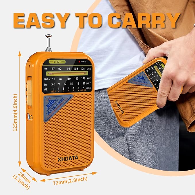 XHDATA D221 NOAA Weather Radio Portable AM FM Shortwave Radio Receiver - Image 3