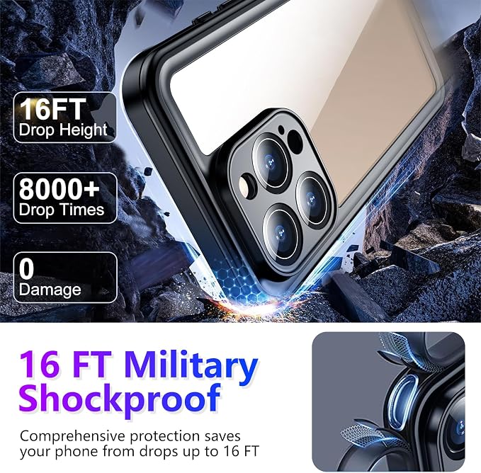 Temdan Compatible with iPhone 16 Pro Max Case Waterproof, Built-in Screen & - Image 3