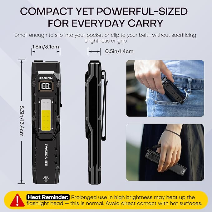 EDC Tactical Flashlight, Flat Flashlights Rechargeable, Dual-Switches LED Small - Image 8
