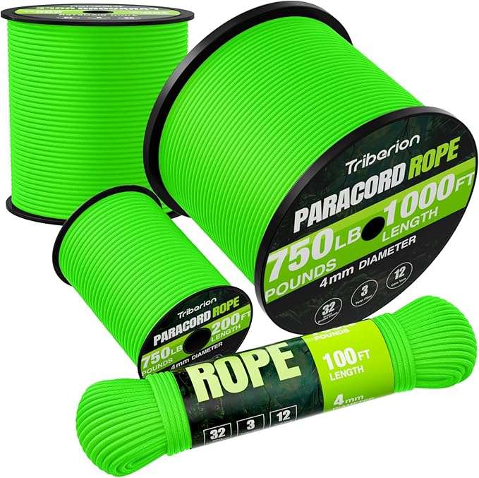 Paracord Rope 750 lb - 500ft 5/32" Parachute Cord 4MM 12-Strand para Cord - by Triberion