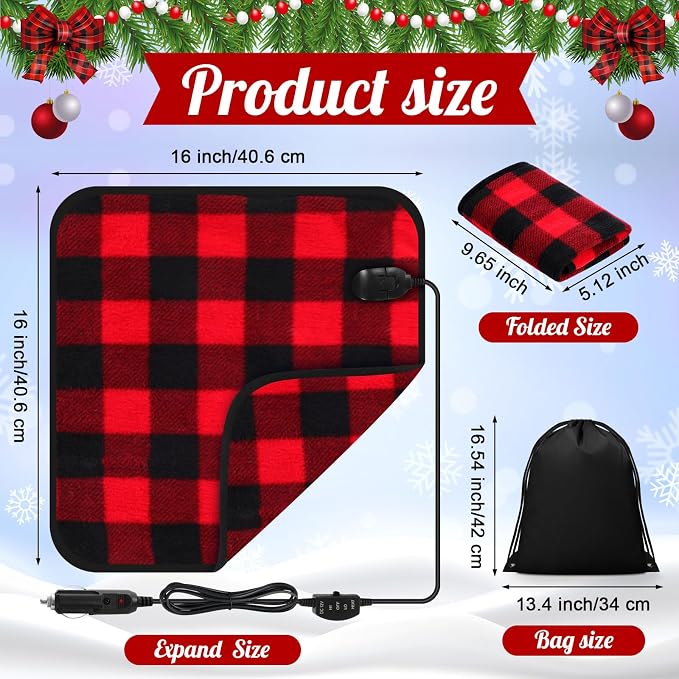 Tuanse 16 x 16 Inches Car Electric Blanket 12 Volt Heated Car Blanket - Image 2