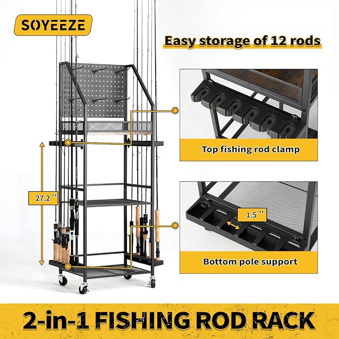 SOYEEZE Fishing Rod Holders for Garage, 3-Tier Fishing Pole Rack - Image 5