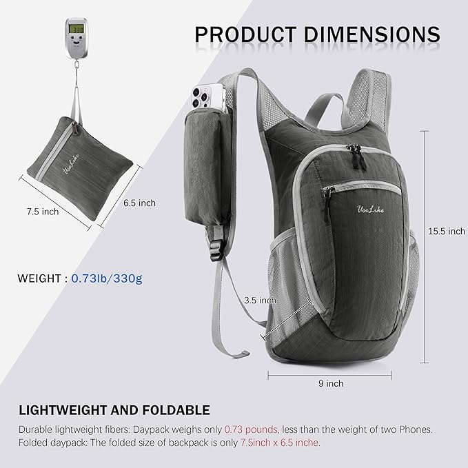 Uselike 10L Small Hiking Backpack Travel Daypack Lightweight Packable Back Pack - Image 6