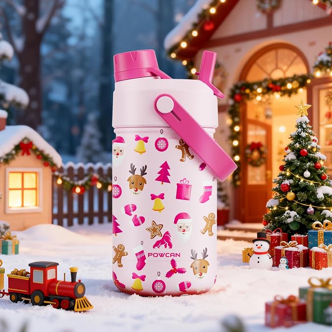 12 oz Christmas Kids Insulated Water Bottle: 2-in-1 Straw Spout Lid, Stainless - Image 6