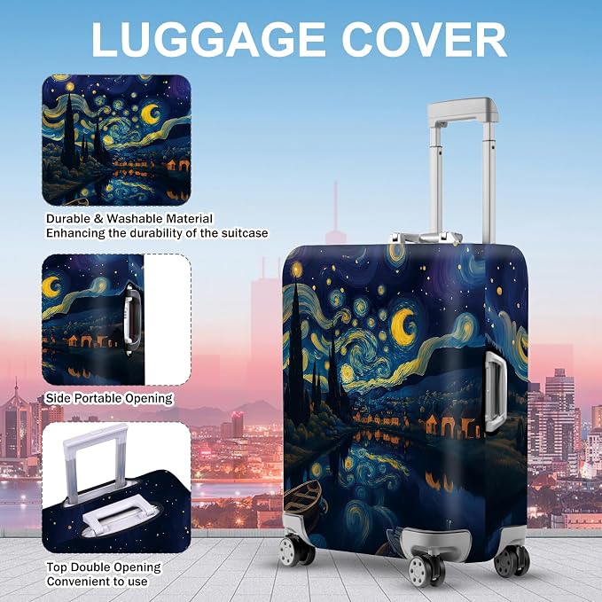 ANNA QUEEN Starry Night Art Luggage Cover, Van Gogh Inspired Suitcase Protector - Image 3