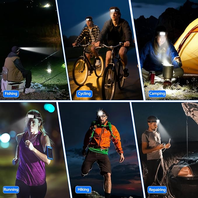 VZZNN 6 Pack Rechargeable Headlamp, Super Bright LED Head Flashlight - Image 6