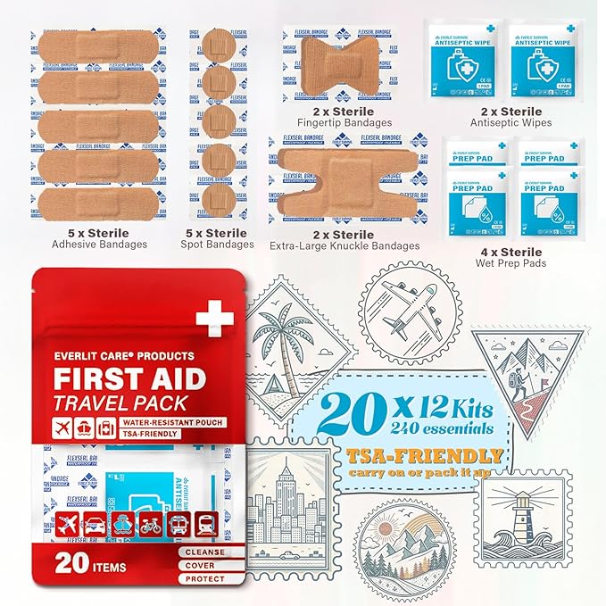EVERLIT CARE Travel Bandage Pack | 12 Individual Packets, Bulk Portable Mini - Image 3