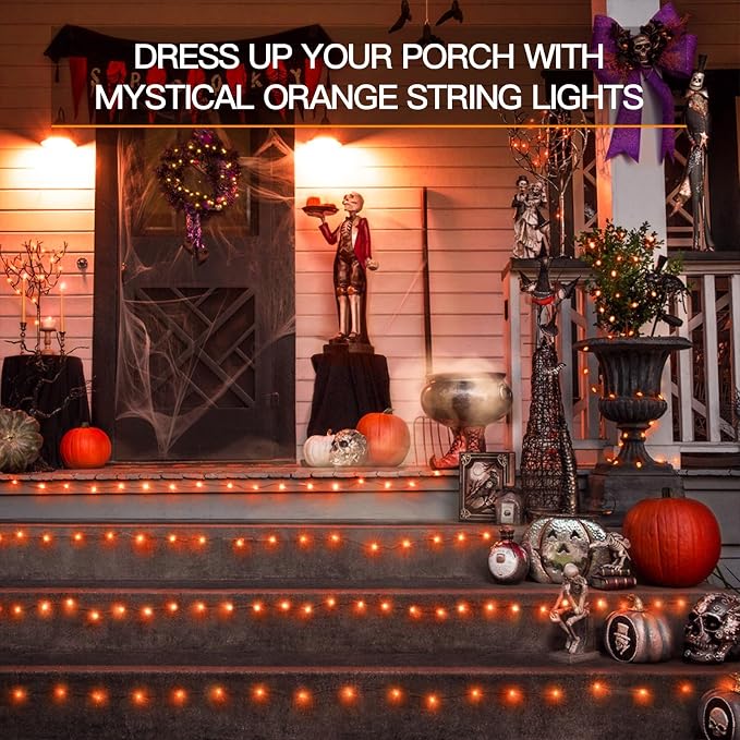 suddus Orange Halloween Fairy Lights Battery Operated, 66ft 200 LED Copper Wire - Image 7