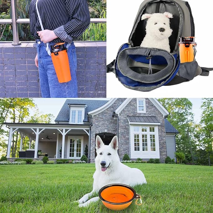 Dog Travel Water Bottle Collapsible Bowls, 2 in 1 Pet Food Container - Image 2