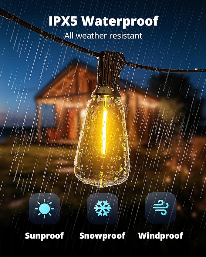 VIPAR Outdoor String Lights, 100FT 52 ST38 Bulbs Patio Lights Outdoor Waterproof - Image 5