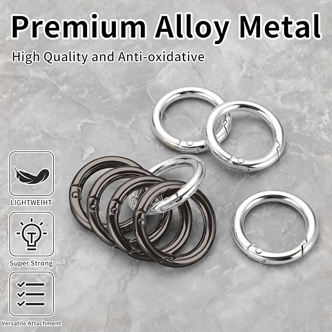 Gkeygo Key Ring Clip, 4/5 Inch Keychain Rings, 8 Pack Round Carabiner Clip - Image 2