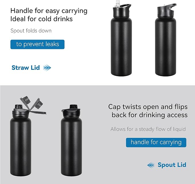 VEGOND 40 oz Insulated Water Bottle Bulk Stainless Steel Metal Water Bottles - Image 5
