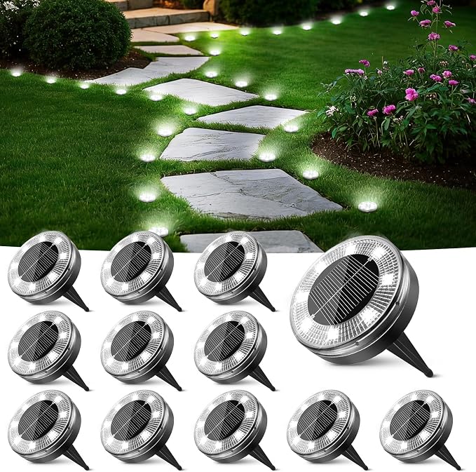 Peasur Mini Solar Ground Lights, 12 Pack Flat Solar Disc Lights Outdoor by Peasur