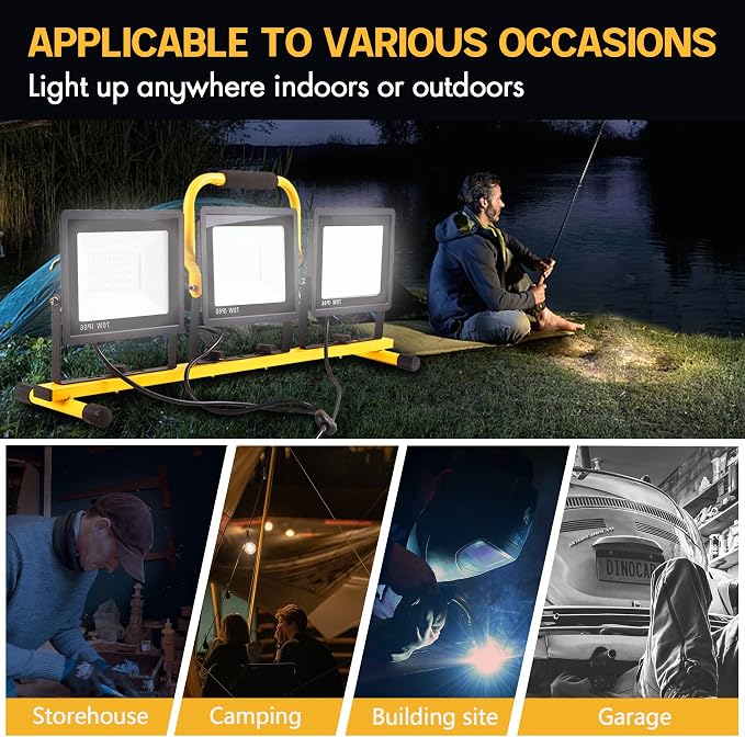 22000 Lumen Work Lights with Stand, 3 Adjustable Head LED Work Light, with - Image 6