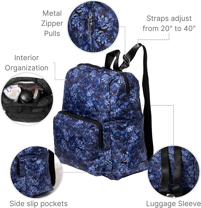 Baggallini Women's Carryall Packable Backpack, Indigo Petal - Image 4