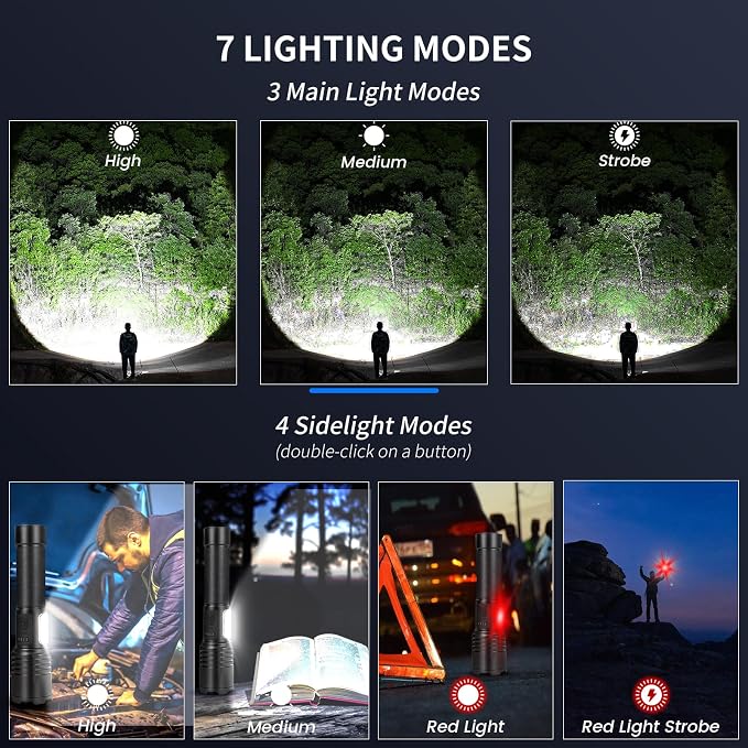 BERCOL Flashlights High Lumens Rechargeable, 90000 Lumens Super Bright Led - Image 4