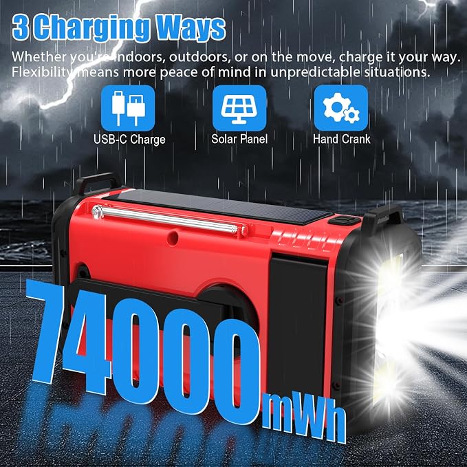 20000mAh Emergency Weather Radio, Solar Hand Crank Portable AM/FM/NOAA Radio - Image 4