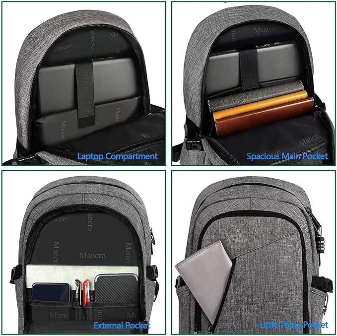 Mancro 17.3 Inch Business Laptop Backpack Large Travel Backpack Lightweight - Image 3