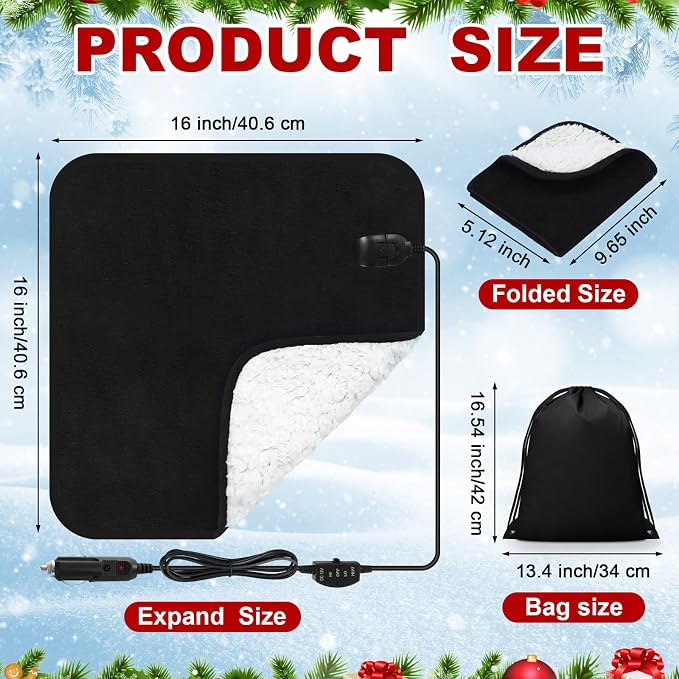 Tuanse 16 x 16 Inches Car Electric Blanket 12 Volt Heated Car Blanket - Image 2