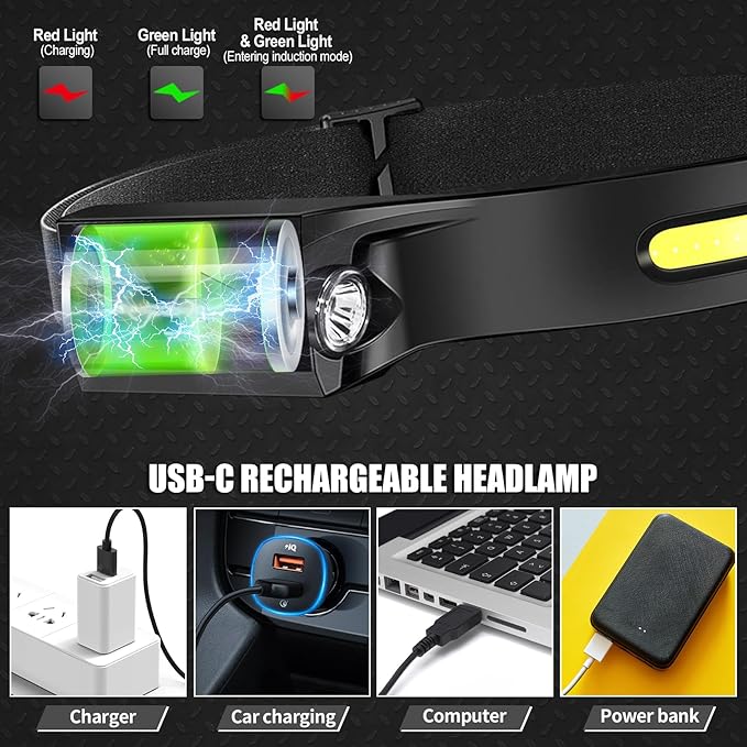 Headlamp Rechargeable 8 Pack, LED Headlight Flashlight Super Bright - Image 3