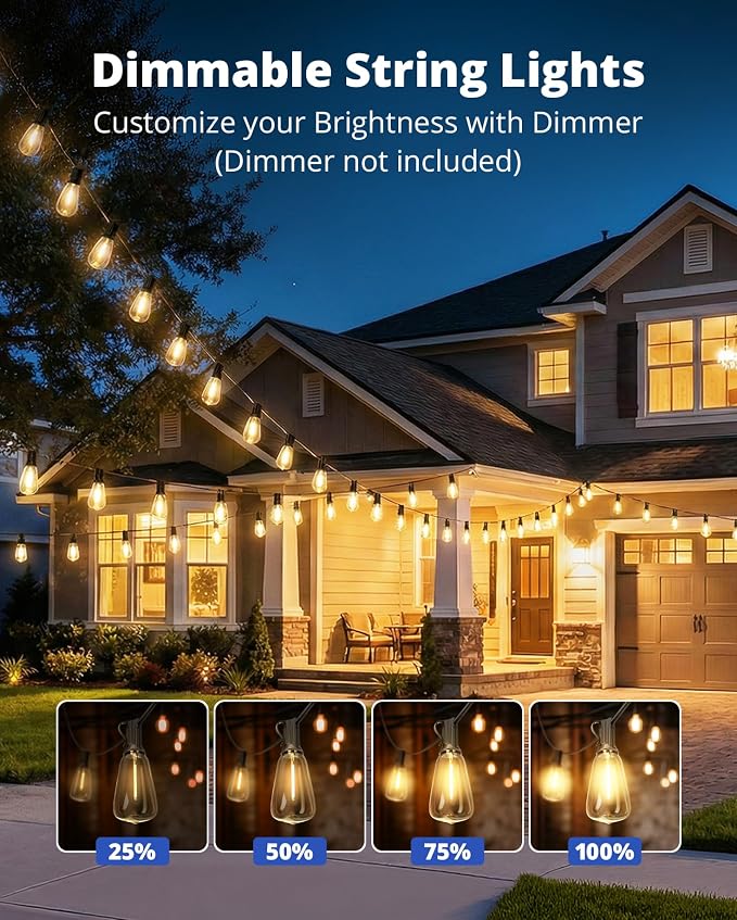 VIPAR Outdoor String Lights, 100FT 52 ST38 Bulbs Patio Lights Outdoor Waterproof - Image 2