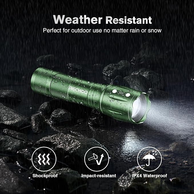 RECHOO LED Flashlight 2 Pack Green, Tactical Flashlights High Lumens - Image 4