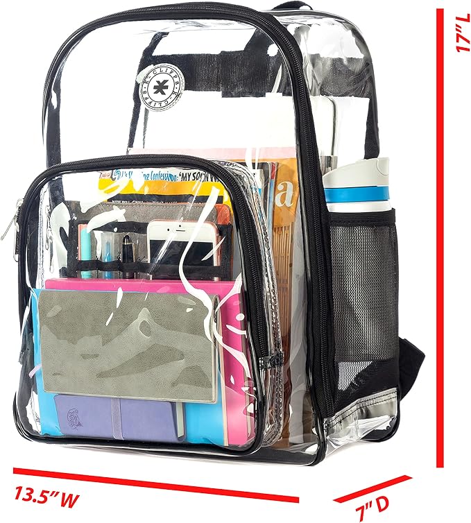K-Cliffs Large Transparent Backpack Clear Heavy Duty School Bag Durable Student - Image 9