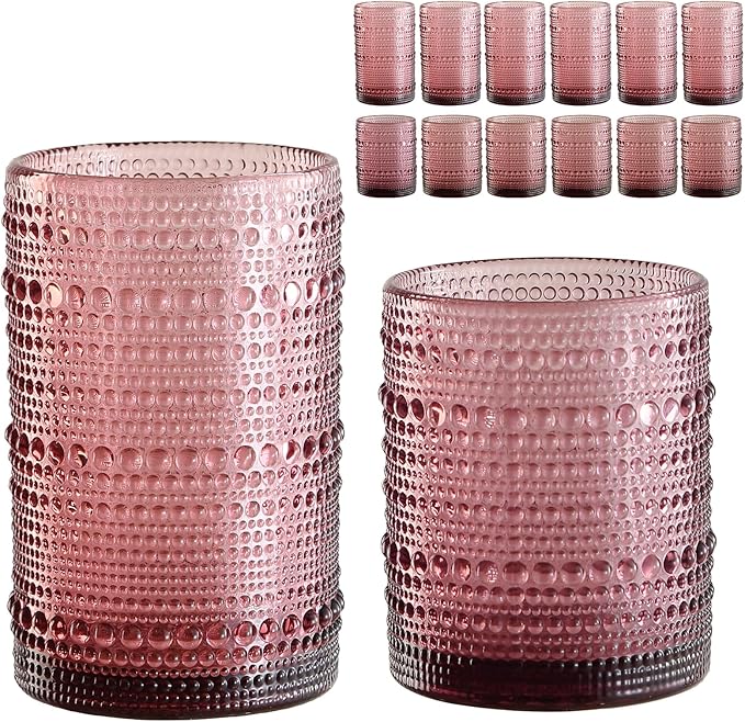 ZMOWIPDL Vintage Glassware Drinking Glasses Set of 12, Embossed Water Tumbler by ZMOWIPDL