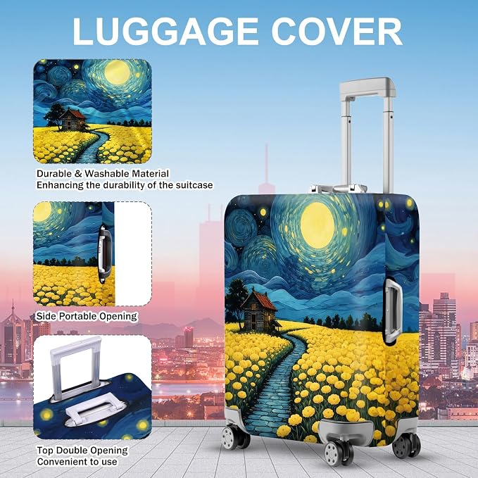 ANNA QUEEN Moonlit Field Luggage Cover, Dreamy Night Landscape Suitcase - Image 2
