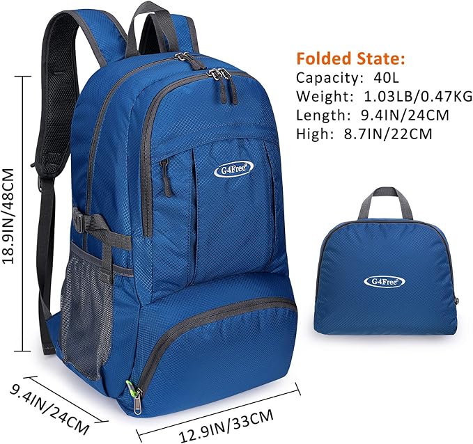 G4Free 40L Lightweight Packable Hiking Backpack, Waterproof Travel Daypack - Image 4