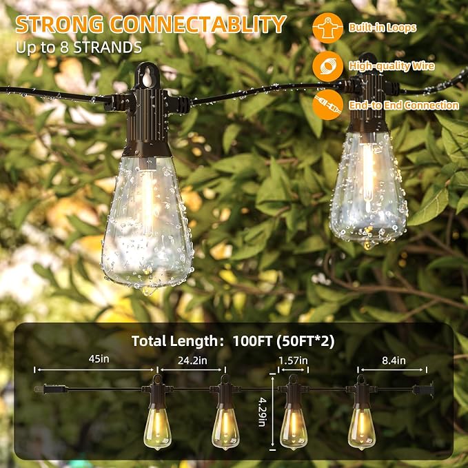 FOOMAN LED Outdoor String Lights, 100FT Outside Waterproof Patio Lights - Image 3