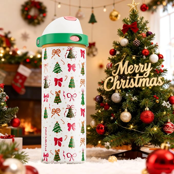 POWCAN 24 oz Christmas Stainless Steel Water Bottle: 2-in-1 Push-Button Spout & - Image 6