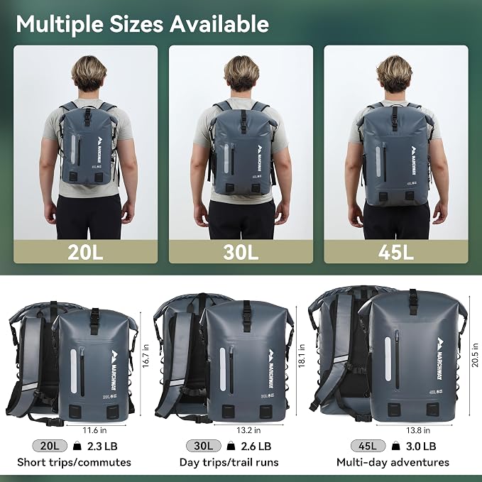 MARCHWAY Roll Top Waterproof Backpack, Floating Dry Bag 20L/30L/45L - Image 5