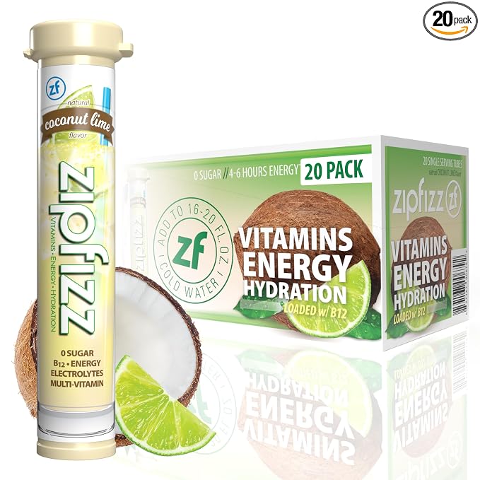 Zipfizz Daily Energy Drink Powder, Coconut Lime, 20 Pack | 3-in-1 Sustained by Zipfizz