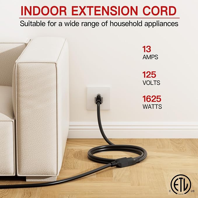 16/3 Indoor Extension Cord 15 FT, 3 Prong Power Cable, Suitable - Image 3