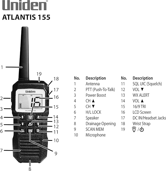 Uniden Atlantis 155 Handheld Two-Way VHF Marine Radio, Floating IPX8 - Image 7