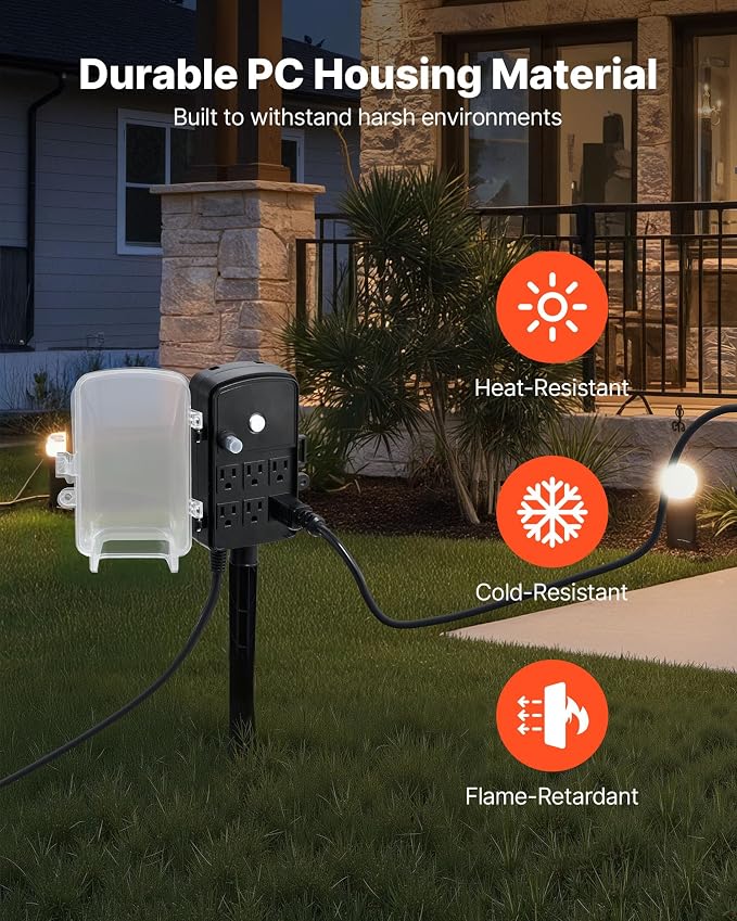 VEVOR Outdoor Power Stake, 15 FT Extension Cord, Outdoor Power Strip - Image 5