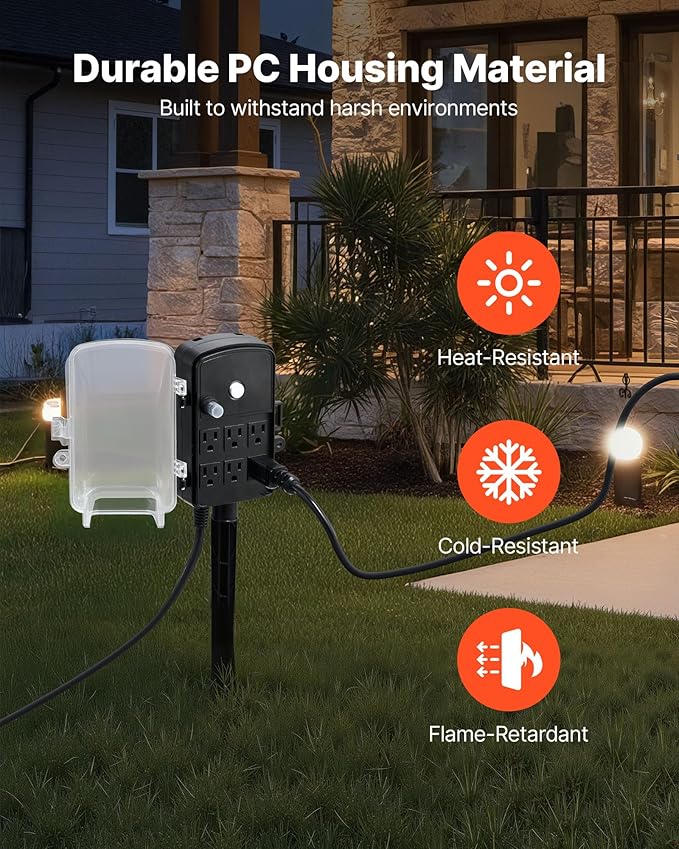 VEVOR Outdoor Power Stake Waterproof, 100 FT Extension Cord, Outdoor Power Strip - Image 5
