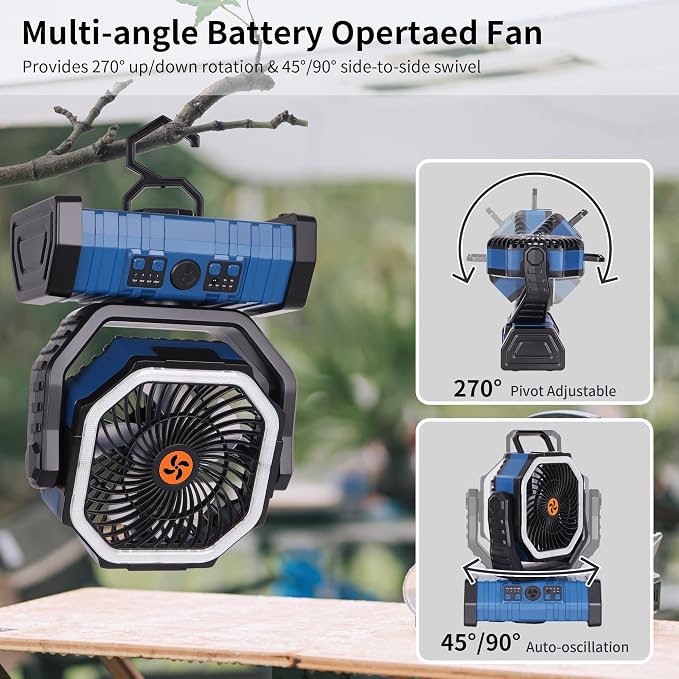 Portable Fan Battery Powered, 20000mAh Rechargeable Camping Fan Battery Operated - Image 3