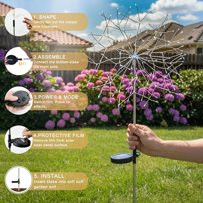 210LED Solar Firework Lights, Waterproof Fairy Starburst Light - Image 7