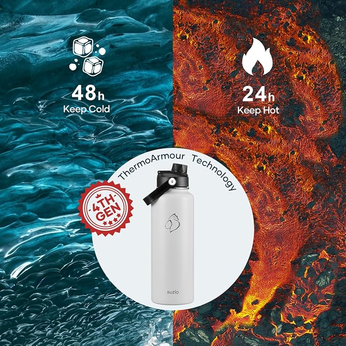 BUZIO 40 oz Water Bottle Insulated, Triple Wall Vacuum Stainless Steel Flask - Image 2