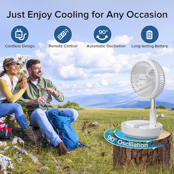 Belife X8 Portable Fan, Cordless 7200mAh Battery Operated Oscillating Fan - Image 6