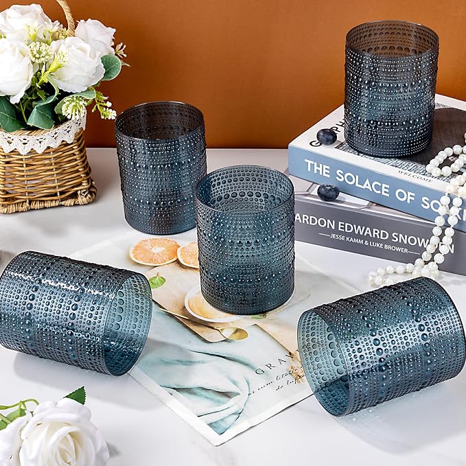 18PCS Hobnail Plastic Drinking Glasses - 14Oz Beaded Mixed Drinkware Sets - Image 5
