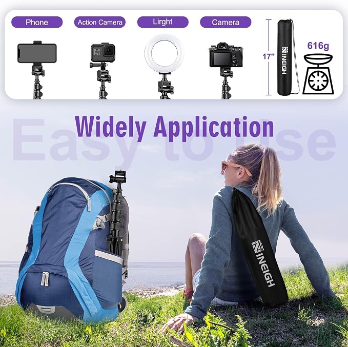 Nineigh 80" Phone Tripod, Selfie Stick Cellphone Tripod, Aluminum Tripods Stand - Image 4