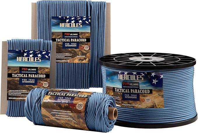 HERCULES 750lb Paracord 4mm 11 Strands Tactical Parachute Cord, Outdoor Gear by HERCULES