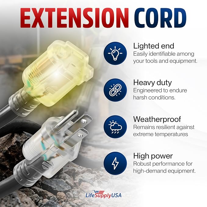 10ft Outdoor/Indoor Extension Cord 10/3 Gauge Ultra Heavy Duty 3 Prong SJTW - Image 2