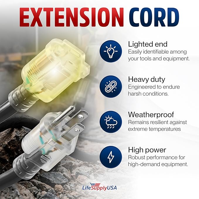 100ft Outdoor/Indoor Extension Cord 12/3 Gauge Extra Heavy Duty 3 Prong SJTW - Image 2